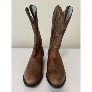 Ariat Womens Heritage Size 9.5 B Western Boot Brown Leather Teal Stitching